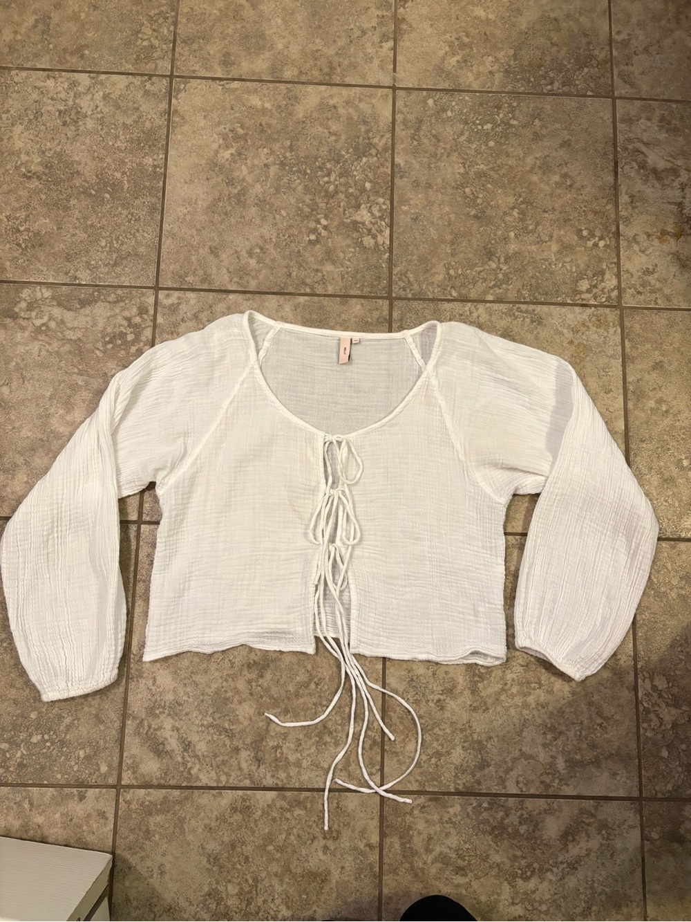 Lightweight White Tie-Front Gauze Blouse